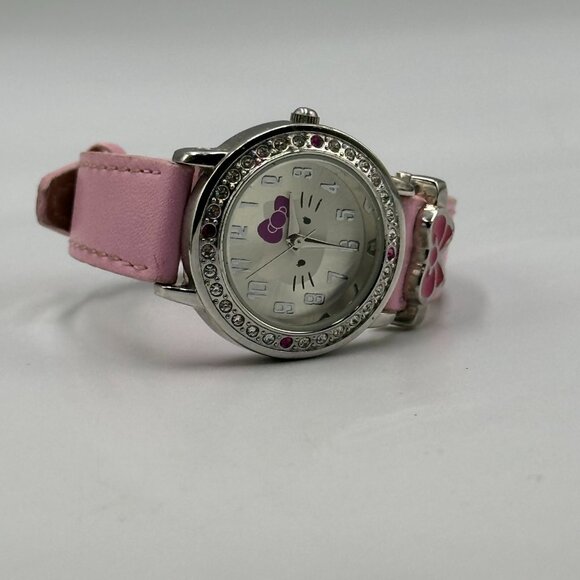3/$30 Sanrio Hello Kitty Watch Girls Silver Tone Crystal Bezel Pink Band - Picture 7 of 13